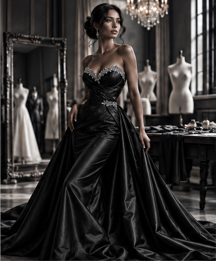Bespoke black beaded gown fitted in the Onyade Studio No. 1 atelier