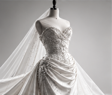 Bespoke silk column bridal gown with hand-beaded detailing