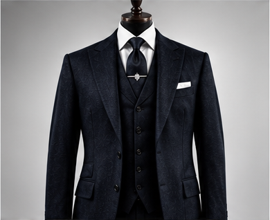Bespoke midnight flannel three-piece suit